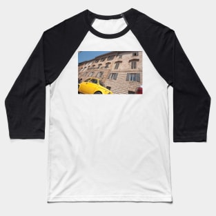 Bright yellow classic Fiat 500 in Italian street. Baseball T-Shirt